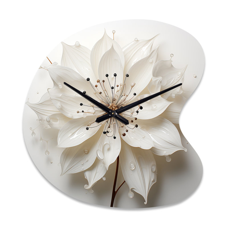 Blossoming Beauty In Minimalism Beauty I - Fruits Asymmetrical Metal Wall Clock, White Unique Shape Metal Clock Print, Large