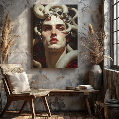 Wall Art Cursed Warrior With Serpents Canvasmythic Male Medusa Inspired Art Canvas Ready To Hang Gallery Wrapped Home Decor Modern Design