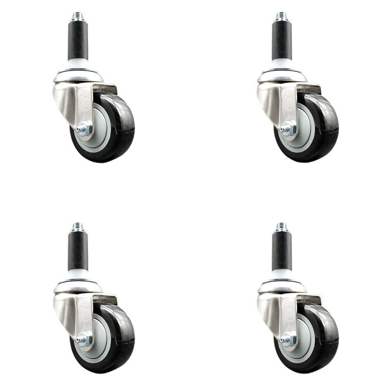 Roulettes pivotantes, Noir, H 3,5 po x l 3,5 po
