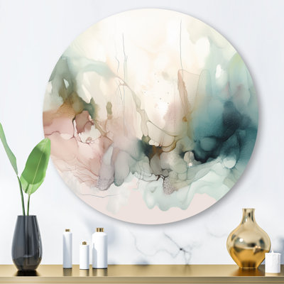«Vibrant Paint Eruption I», art mural rond abstrait géométrique sur métal