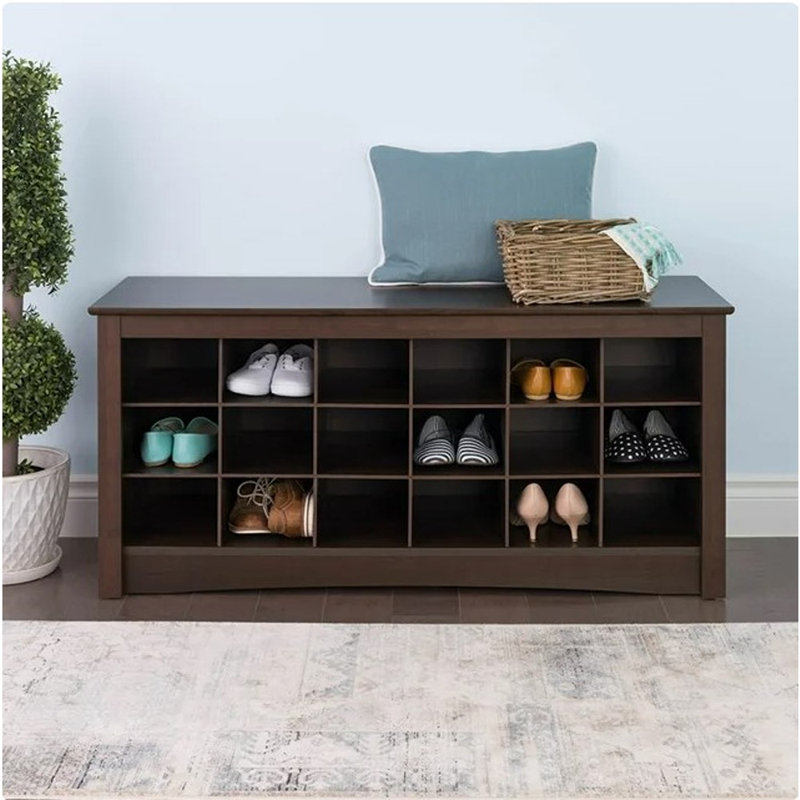 Espresso 18-Cubby Shoe Storage Bench with Seating