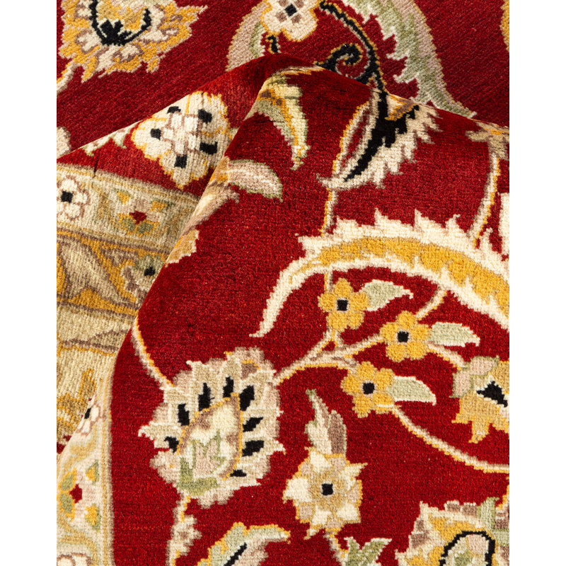 Tapis rouge / beige noué à la main Tykira Mogul de conception unique 8 pi 1 po x 10 pi 3 po