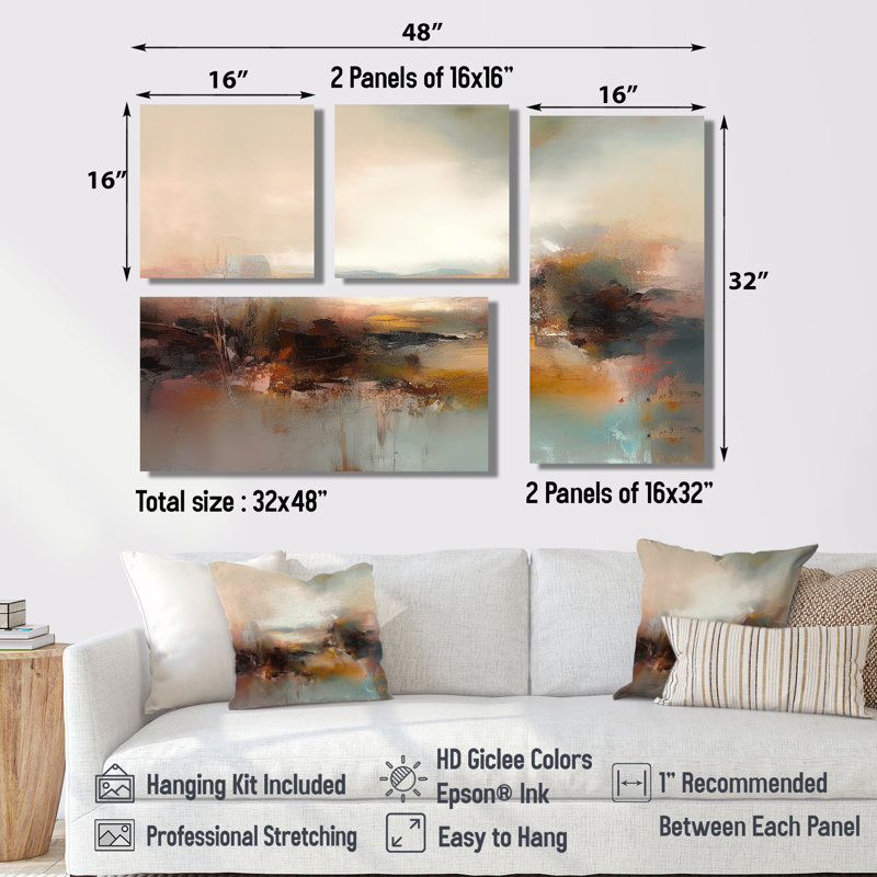 «Brown Abstracted Nature III», art mural abstrait 4 pièces, Impression encadrée sans passe-partout, Noir