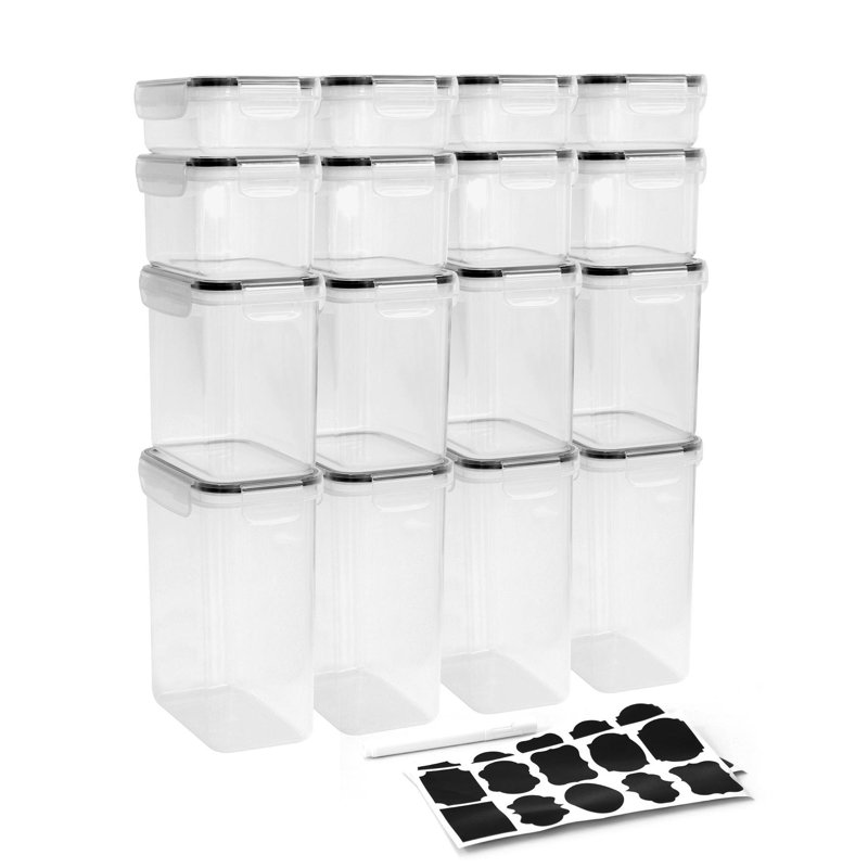 16Pc Airtight Food Storage Containers Set With Labels & Marker Stackable Pantry Organizers 4 Sizes For Flour, Sugar, Spices & More Easy-Clean & Leak-Proof Design