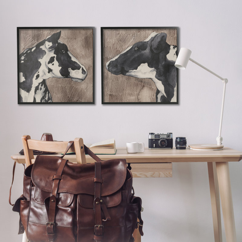«Holstein Cow Portrait Profile», ensemble de 2 giclées par Grace Popp, Giclée encadrée noir minuit, H 24 po x l 24 po