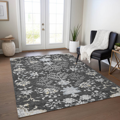 Doris Charcoal Washable Indoor-Outdoor Rug - LOOMLAN