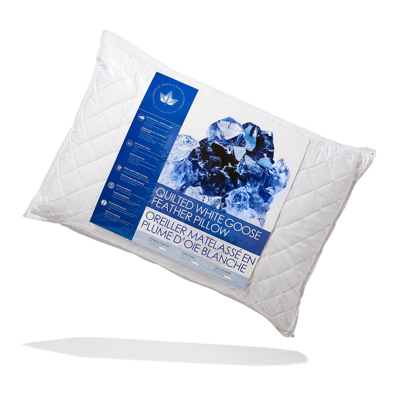 Quilted White Goose Feather King Size Soft Pillows - 2 Pack
