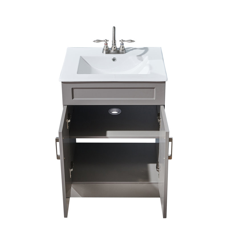 Ensemble de meuble-lavabo simple 24 po 24 po, Gris / Nickel brossé
