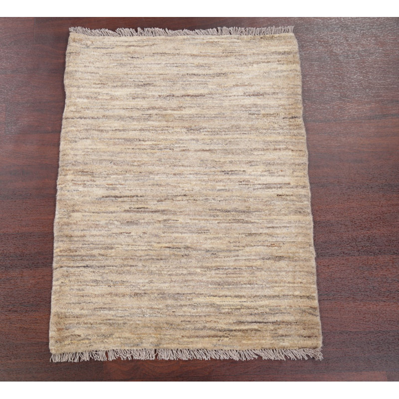 Tapis en laine beige 2 pi 11 po x 3 pi 1 laine noué la à la main one-of-kind Rockmart