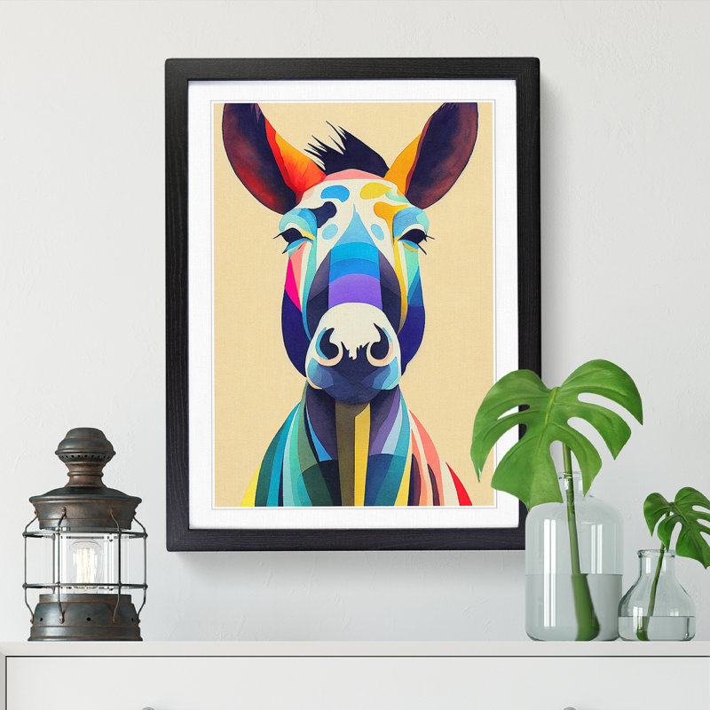 Watercolour Donkey - Picture Frame Print, Black, 46cm H x 34cm W x 2cm D
