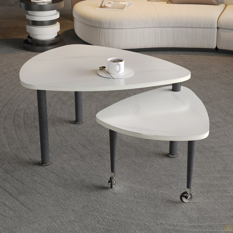 Table basse rotative moderne à 360 degrés, pieds en bois massif avec table simple à assembler, Blanc, Noir