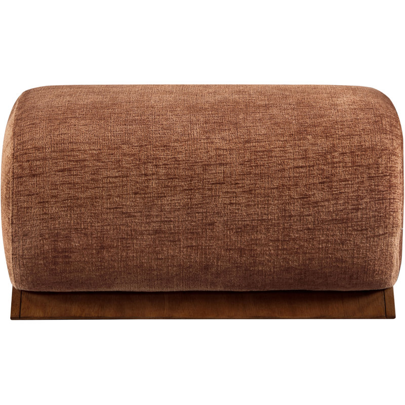 Akira Fabric Ottoman, Cognac Polyester Fabric, Brown Walnut