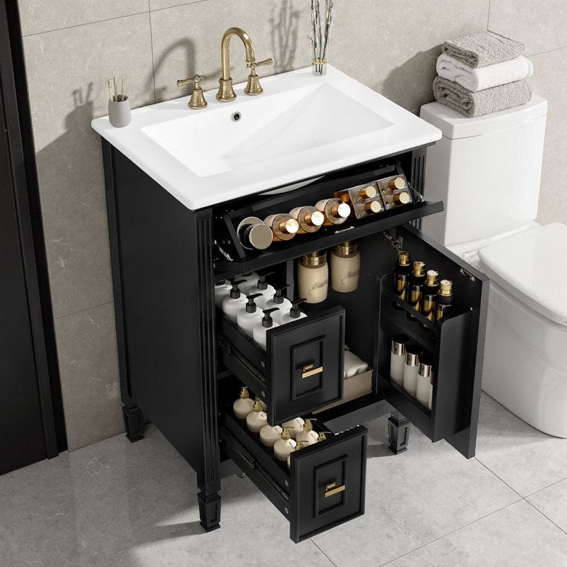 Meuble-lavabo 24 po noir avec tiroir, Noir
