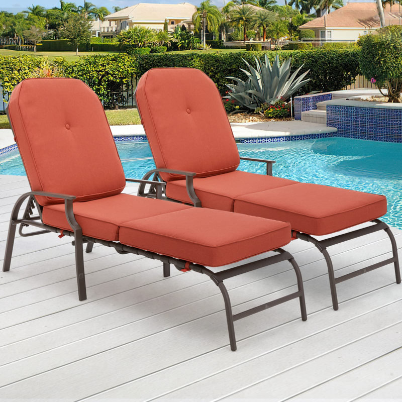 Chaise longue d'extérieur réglable 2 pièces, Orange
