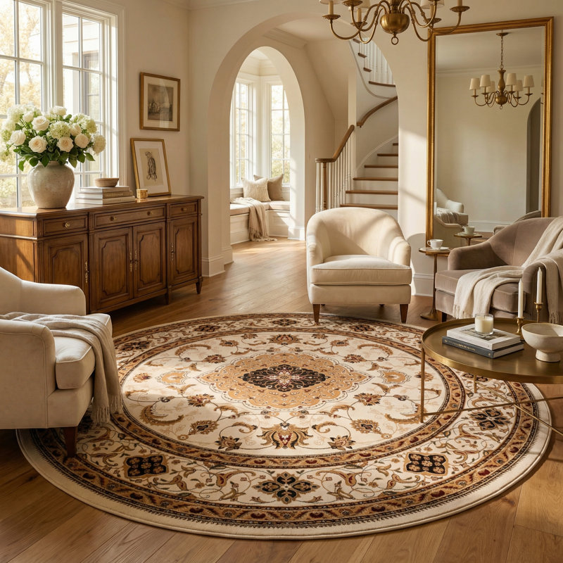 Tapis crème Valerie, Rond 6 pi 6 po