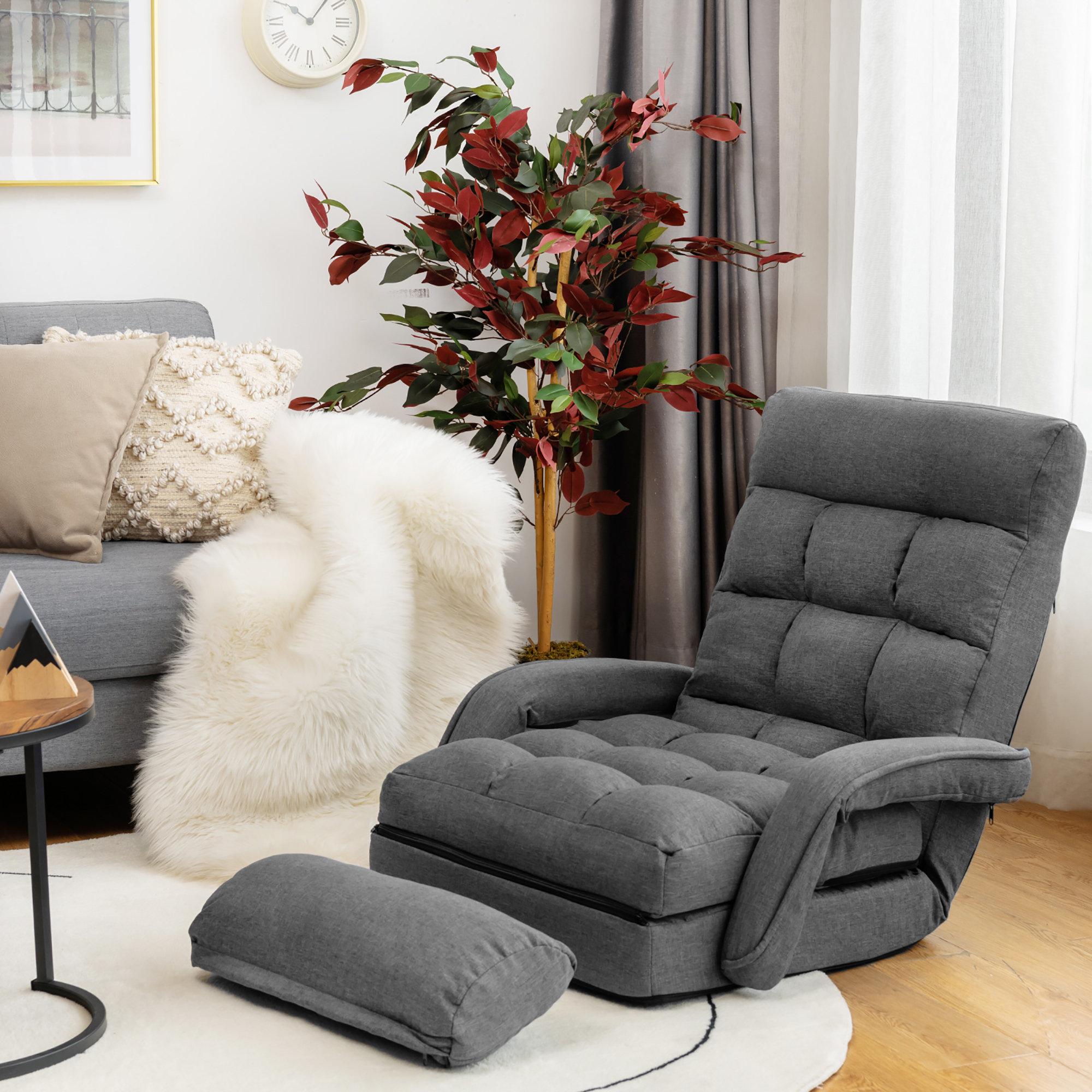 Trule Folding Lazy Sofa Floor Chair Sofa Lounger Bed W/armrests