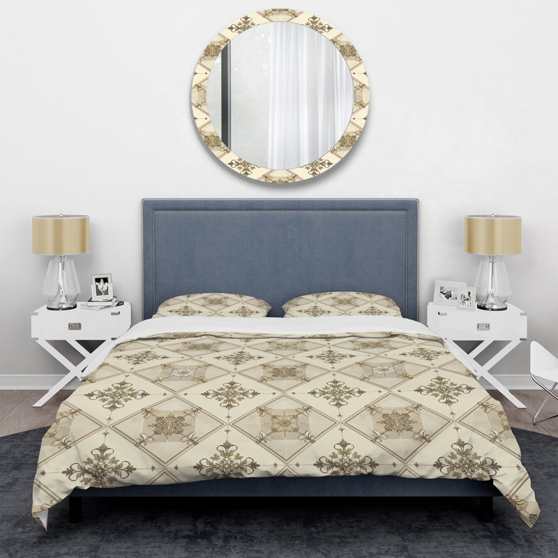 Ivory Cream Argyle Charm - Transitional Duvet Cover Set, Twin Duvet Cover + 2 Standard Shams