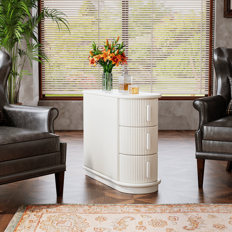 Table de bout à 3 tiroirs en bois massif Pazmora, White