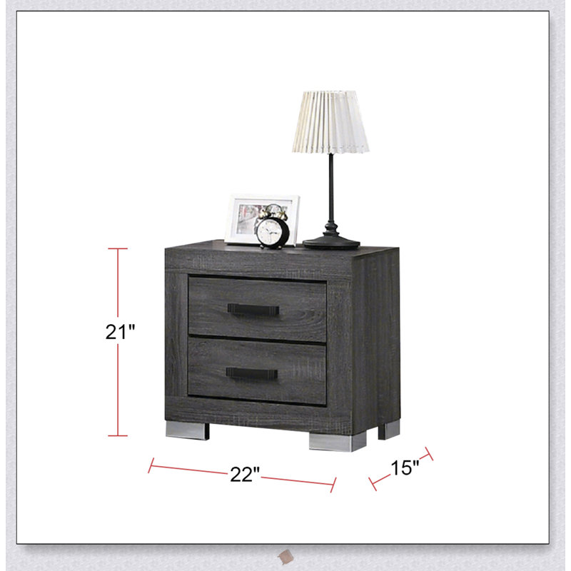 Table de chevet à 2 tiroirs en bois de style rétro avec poignées, parfaite pour le rangement élégant et fonctionnel de la chambre à coucher.