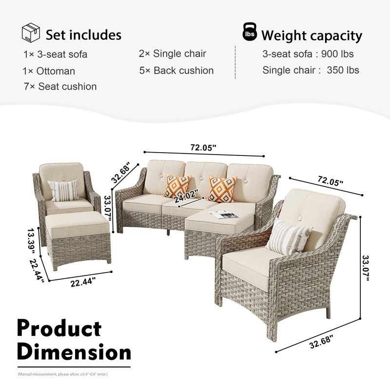 Harper Wicker 7 - Person Patio Conversation Set with Cushions, Beige