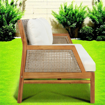 Seat Patio Sofas, Acacia Wood Wicker Modern Rustic Set for Home