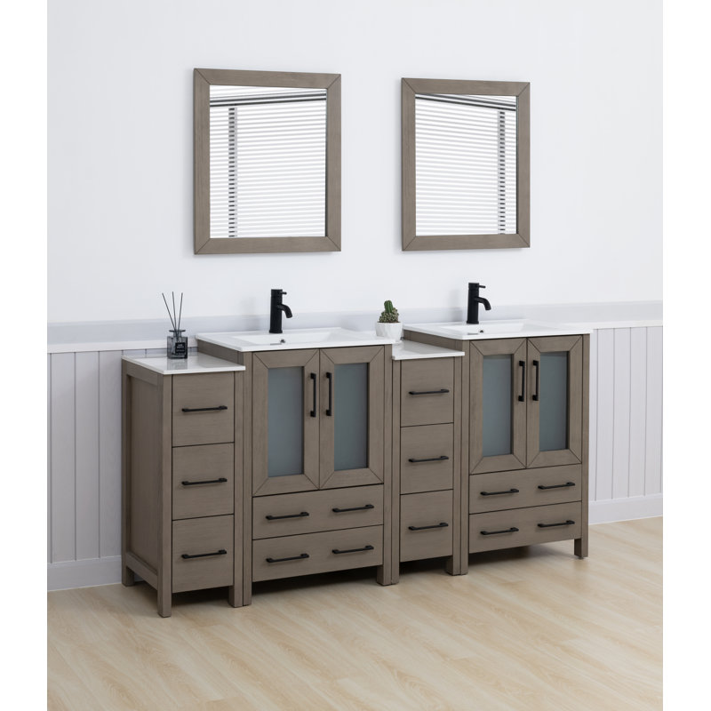  Modern 72" Double Bathroom Vanity Set with Mirror, Dark Gray