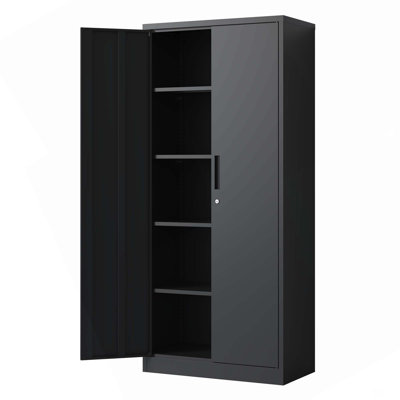 Armoire de rangement en métal 72 po H, armoire verrouillable en acier à outils noir avec portes et 4 tablettes, grands classeurs pour systèmes de rangement de garage, classeur verrouillable pour bureau personnel, salle de classe / garde-manger