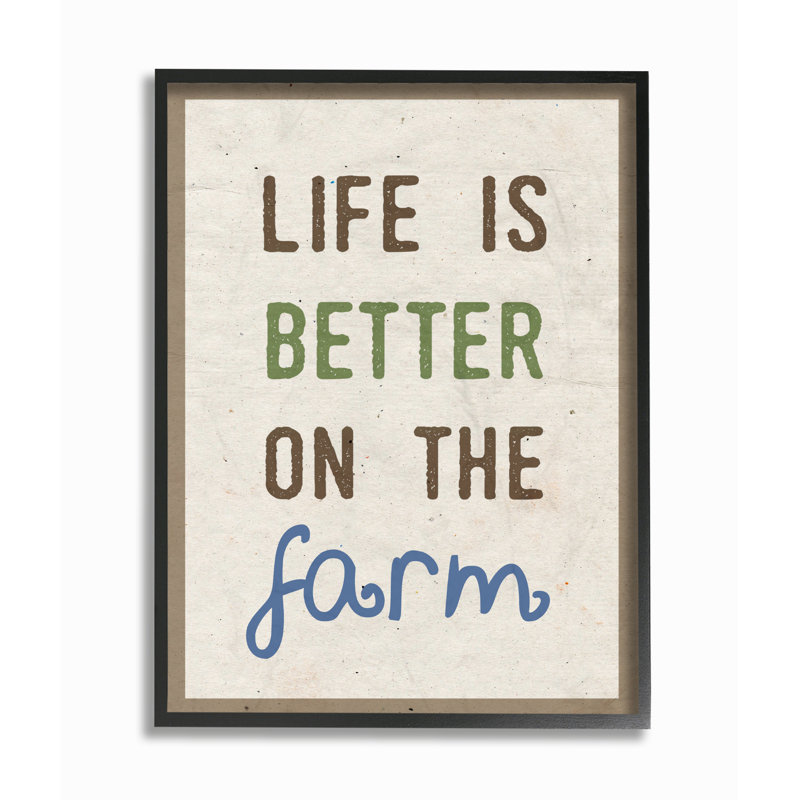 Reproduction d’art sur toile, "Life is better on the Farm", H 20 po x l 16 po, Giclée encadrée noir minuit