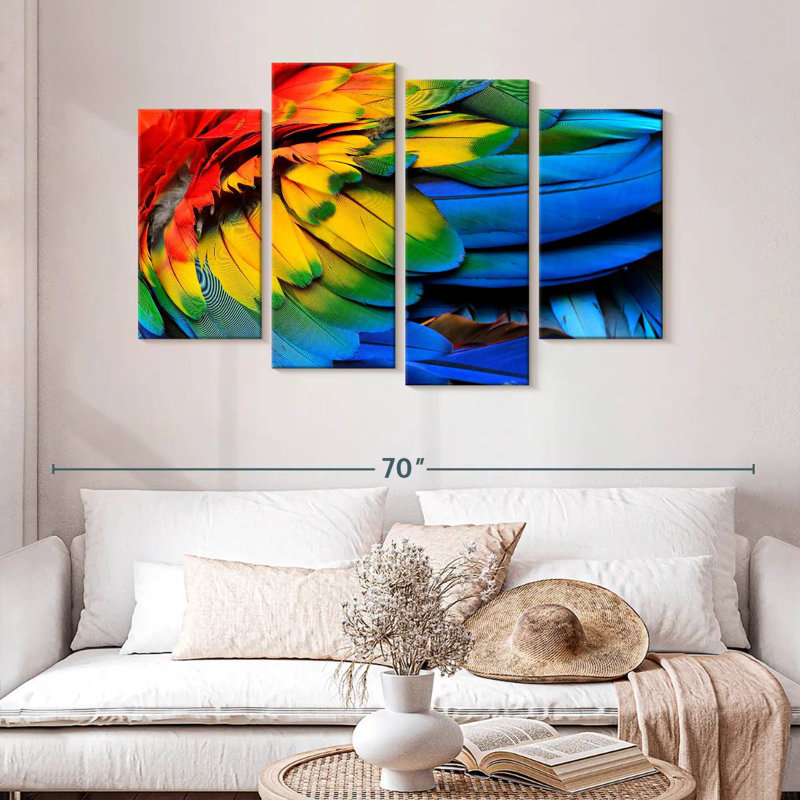 Brampt Rainbow Feathered Macaw, 32" H x 52" W
