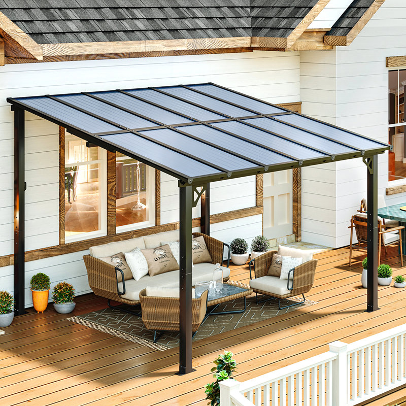 12 pi. L 10 pi. D Pergola d'extérieur en métal avec abri de jardin pour terrasse et toit incliné, 12 Ft. W x 10 Ft. D