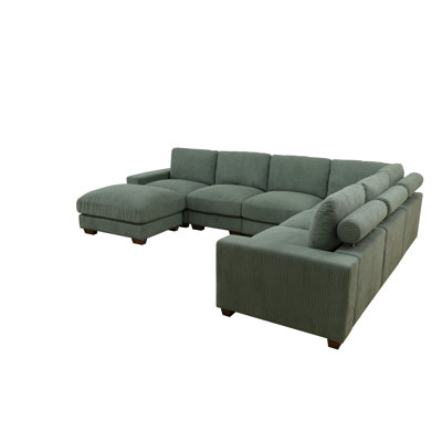 Arial 123" 7-Piece Premium Corduroy Reversible Living Room Modular Sectional Sofa with Ottoman