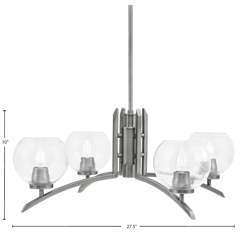 Lustre lumineux avec verre à bulles 5,75 po, Graphite, H 58,25 po x l 27,5 po x P 27,5 po, 4