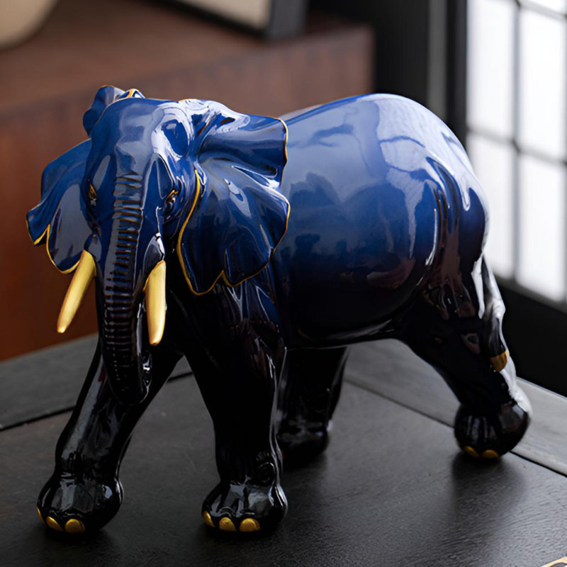Éléphant en céramique de bon augure - Décoration intérieure méticuleusement fabriquée, H 6,69 po x l 8,27 po x P 5,12 po