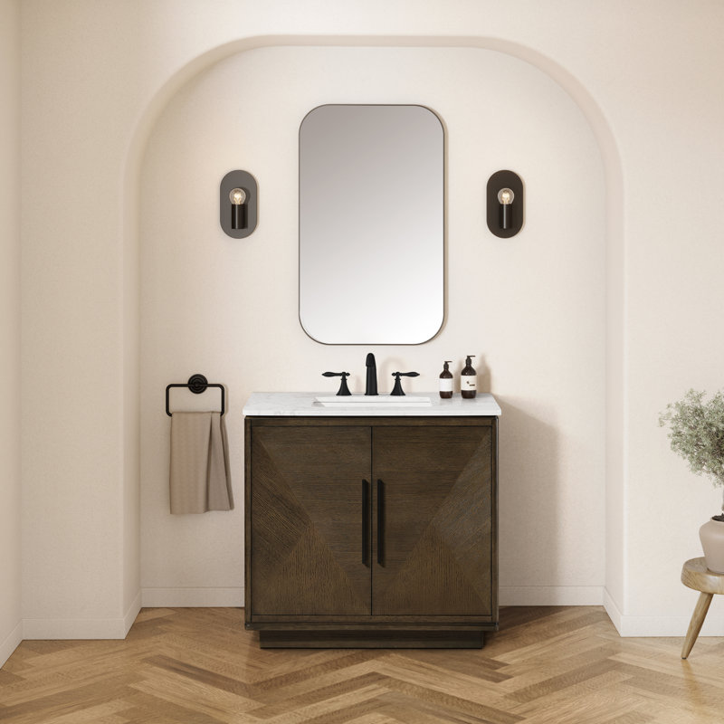 OVE Decors Hale 36 In. Single Sink Freestanding Aged Oak Bathroom Vanity With Engineered Marble Top, 36"