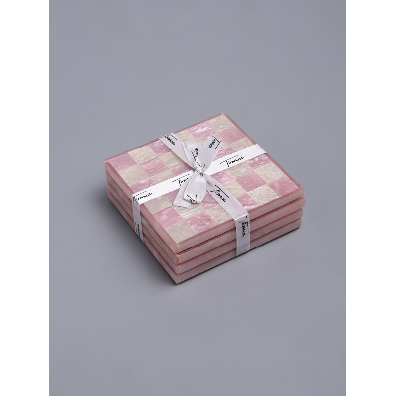 Resin Square 4 Piece Coaster Set, Pink