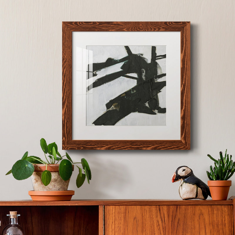 Ode An Kline IX-Premium, reproduction d'art encadrée - prête à être accrochée, Papier avec cadre érable, Blanc