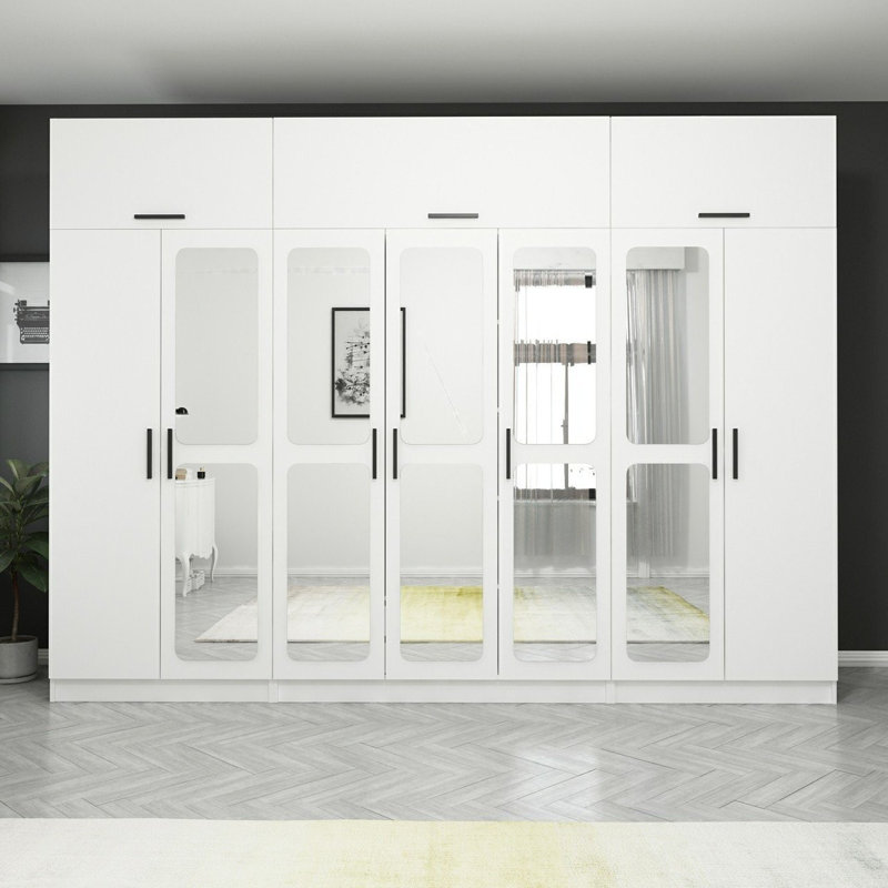 Elina 6 Door Manufactured Wood Wardrobe, 255cm H x 315cm W x 52cm D