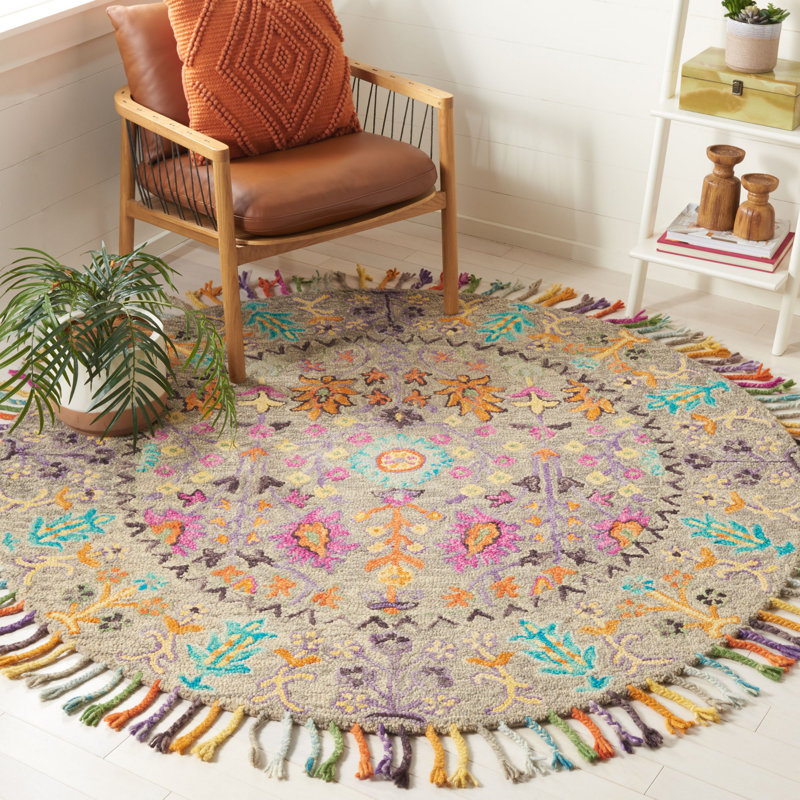 Broadmoor Blossom Hand Tufted Wool Floral Rug, Round 6'