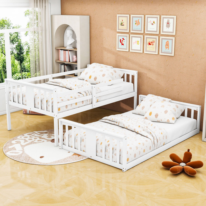 Twin Over Twin Wood Bunk Bed With Guardrails And Ladder, White