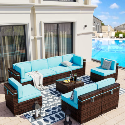 Keolani Wicker 8 - Person Modular Patio Conversation Set with Cushions