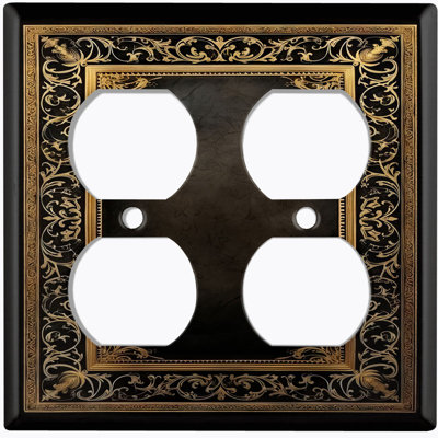 Couvercle de plaque d'interrupteur en métal; Rectangle 2 bandes US standard - Image imprimée d'un cadre floral décoratif