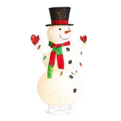 47.25"H Lighted Christmas 3D Foldable Fabric Snowman Outdoor Decor With Colorful Bulbs And 160 Warm White LED Lights (KD)
