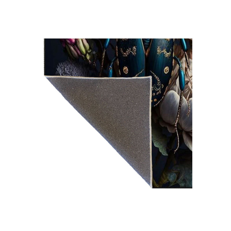 Tapis lavable noir à motif de papillon, Sous-tapis carré 3 pi 3 po inclus