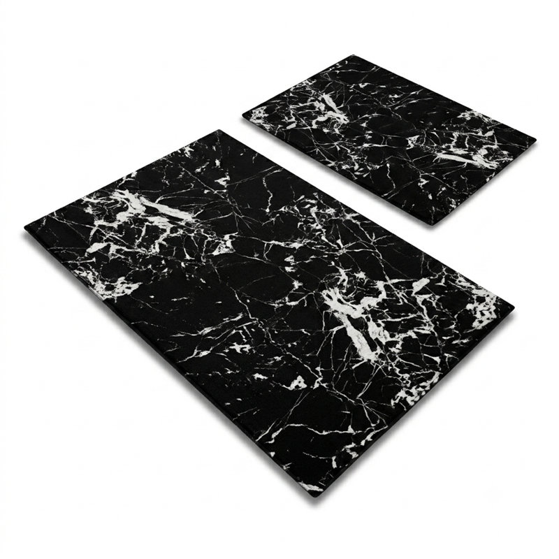 Dramatic Black Marble 2-Piece Bathmat Set