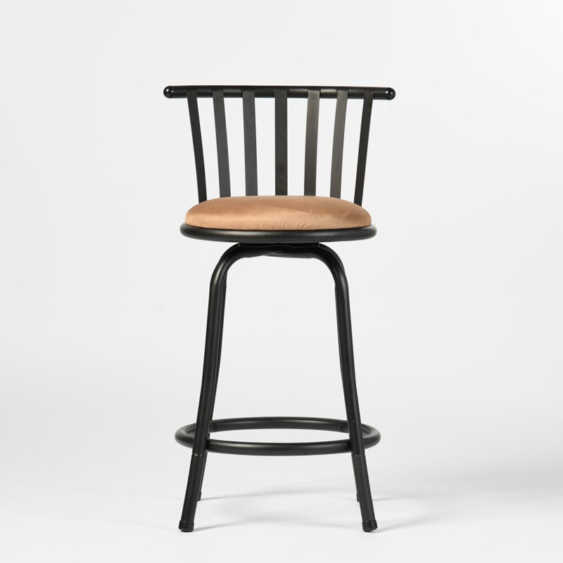 Brown Adjustable Swivel Metal Counter Stools with Upholstered Seat