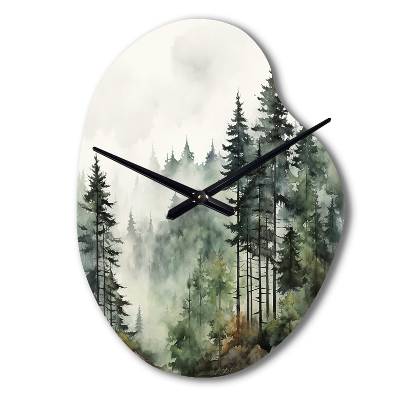 Horloge murale pin en métal Misty Morning I - Pine, Petit