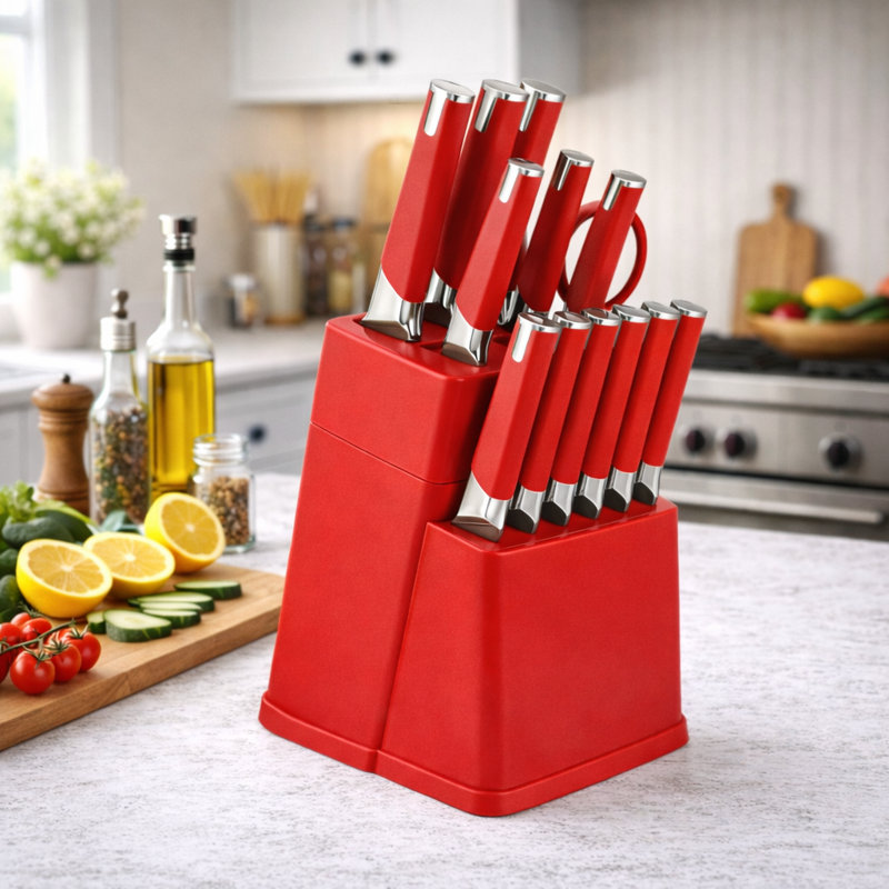 Ensemble de couteaux de cuisine en acier inoxydable 13 pièces Modern, Rouge