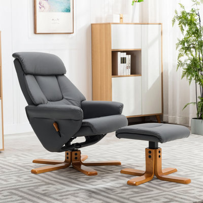 Faux Leather Manual Swivel Recliner with Ottoman