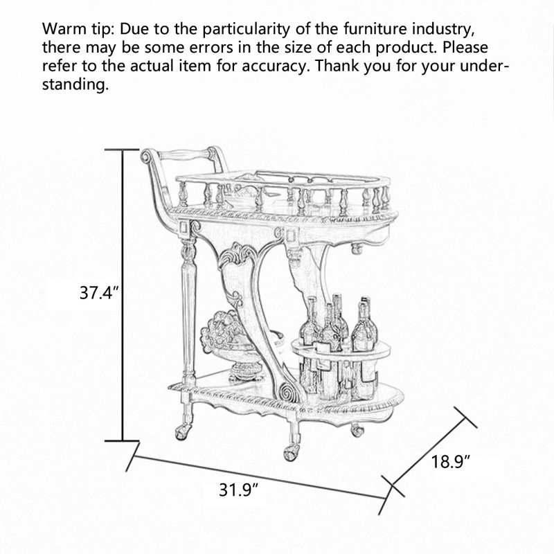 Rouleau de chêne sculpté
 Chariot utilitaire avec rangement pour bouteilles de vin