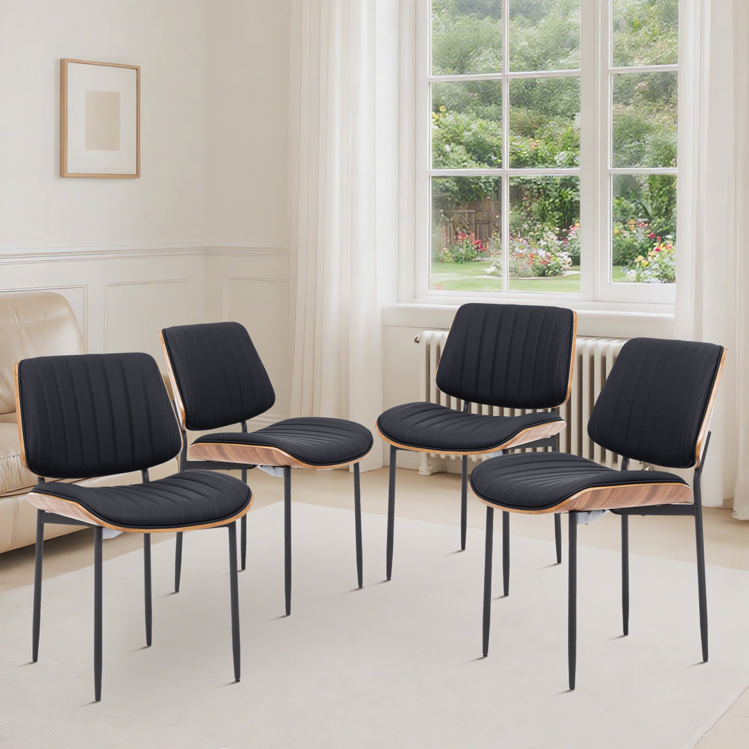 Windsor Faux Leather Dining Chair with Walnut Bentwood Back & Seat Base â Breathable Chair with Metal Legs